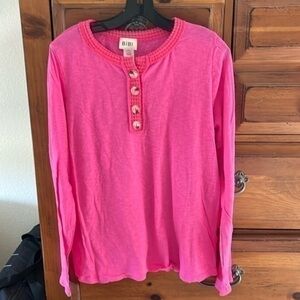 BIBI Women’s Pink Henley Long Sleeved Tee Size XL NWOT